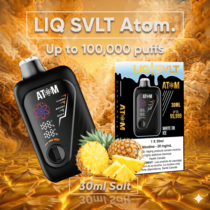 LIQ SVLT Atom 100K Disposable Vape-White GB Ice Vape Superstore Yorkton Saskatchewan