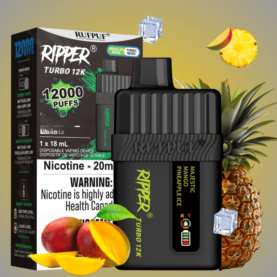 RufPuf Disposables Disposables 12000 Puffs / 20mg Ripper Turbo 12K Disposable Vape-Majestic Mango Pineapple Ice Ripper Turbo 12K Disposable Vape - Yorkton Vape Canada