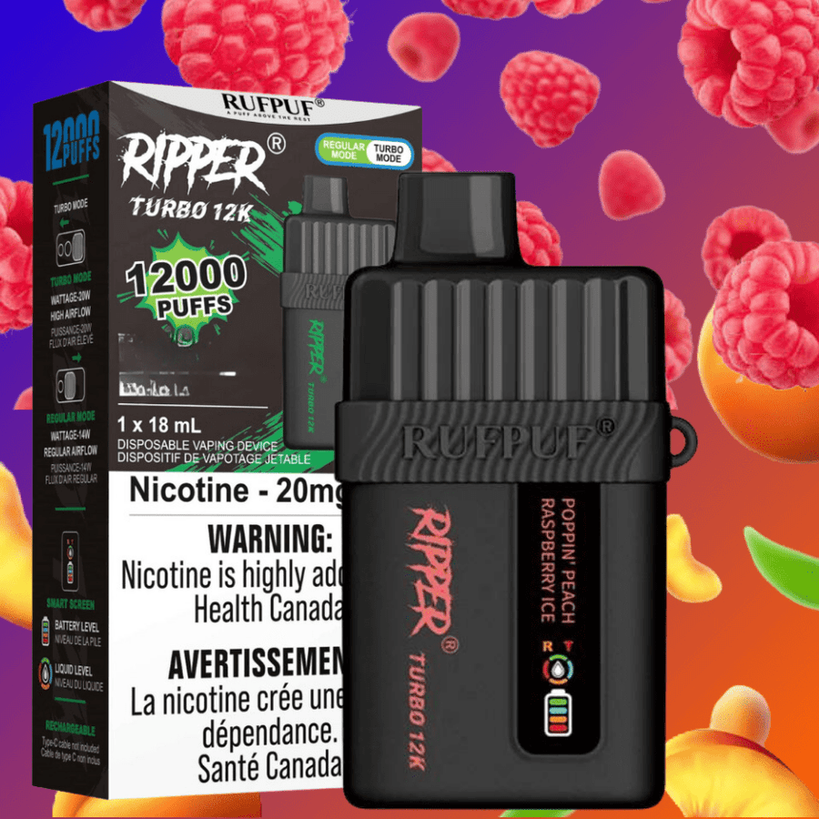 RufPuf Disposables Disposables 12000 Puffs / 20mg Ripper Turbo 12K Disposable Vape-Poppin' Peach Raspberry Ice Ripper Turbo 12K Disposable Vape - Yorkton Vape Shop