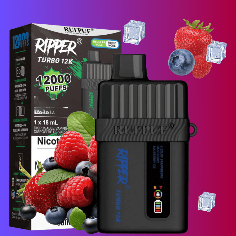 RufPuf Disposables Disposables 12000 Puffs / 20mg Ripper Turbo 12K Disposable Vape-Sizzlin' Strawberry Raspberry Blueberry Ice Ripper Turbo 12K Disposable Vape - Yorkton Vape SuperStore