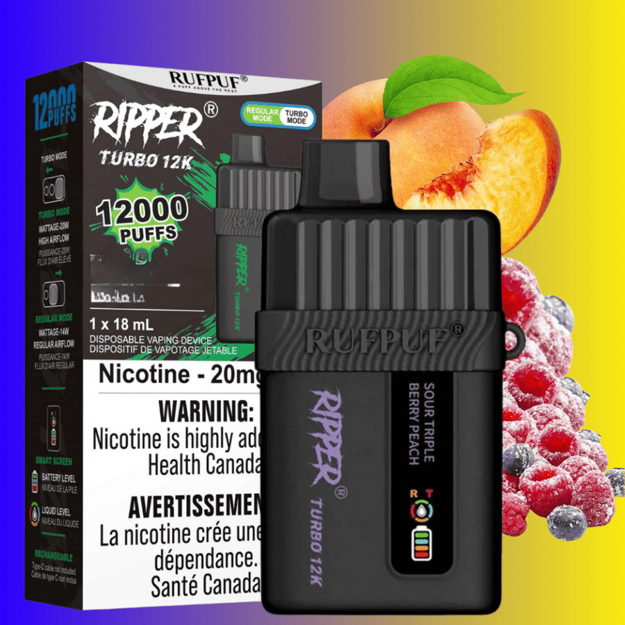 RufPuf Disposables Disposables 12000 Puffs / 20mg Ripper Turbo 12K Disposable Vape-Sour Triple Berry Peach Ripper Turbo 12K Disposable Vape - Yorkton Vape