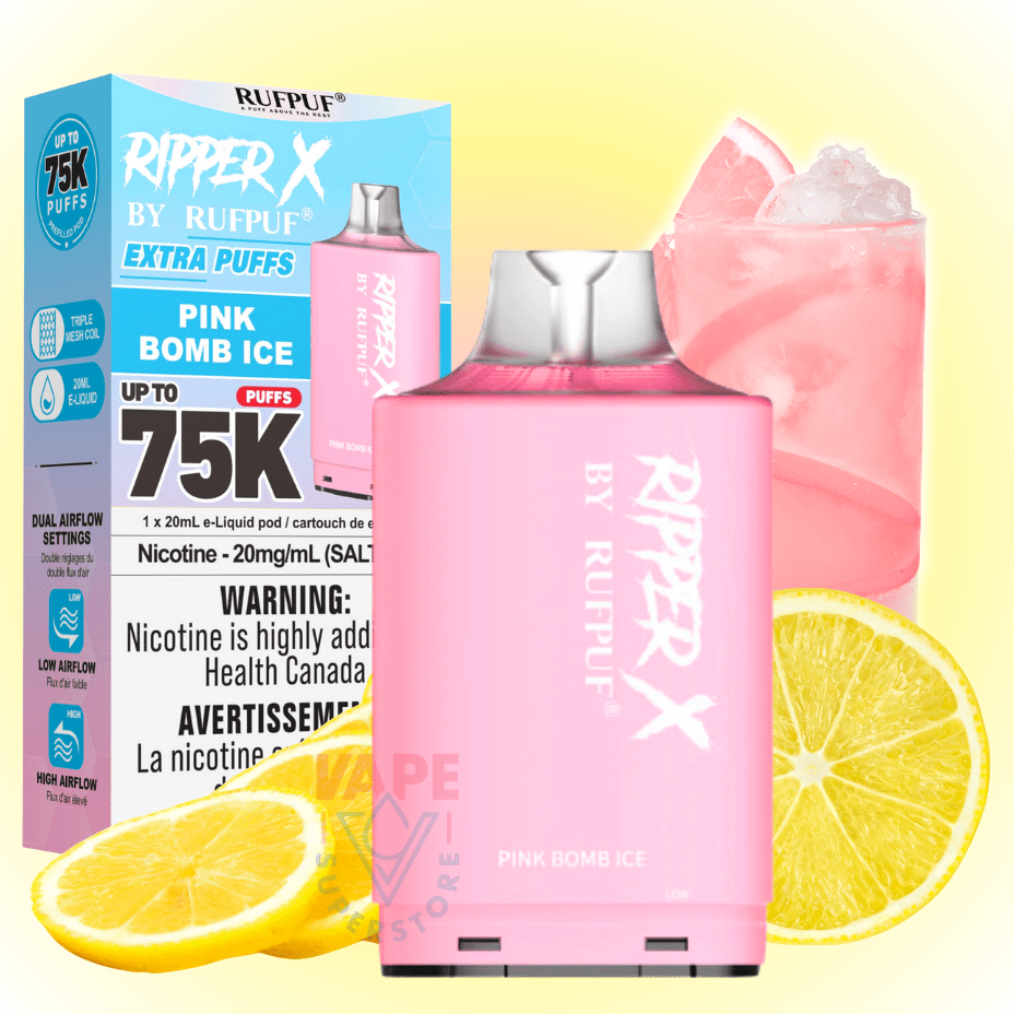 RufPuf Ripper X 75K Turbo Pod - Pink Bomb Ice 20mL / 75000 Puffs / 20mg Vape Superstore Yorkton Saskatchewan