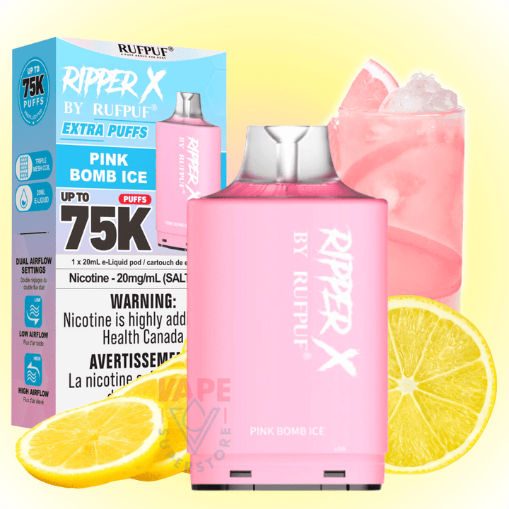 RufPuf Ripper X 75K Turbo Pod - Pink Bomb Ice 20mL / 75000 Puffs / 20mg Vape Superstore Yorkton Saskatchewan