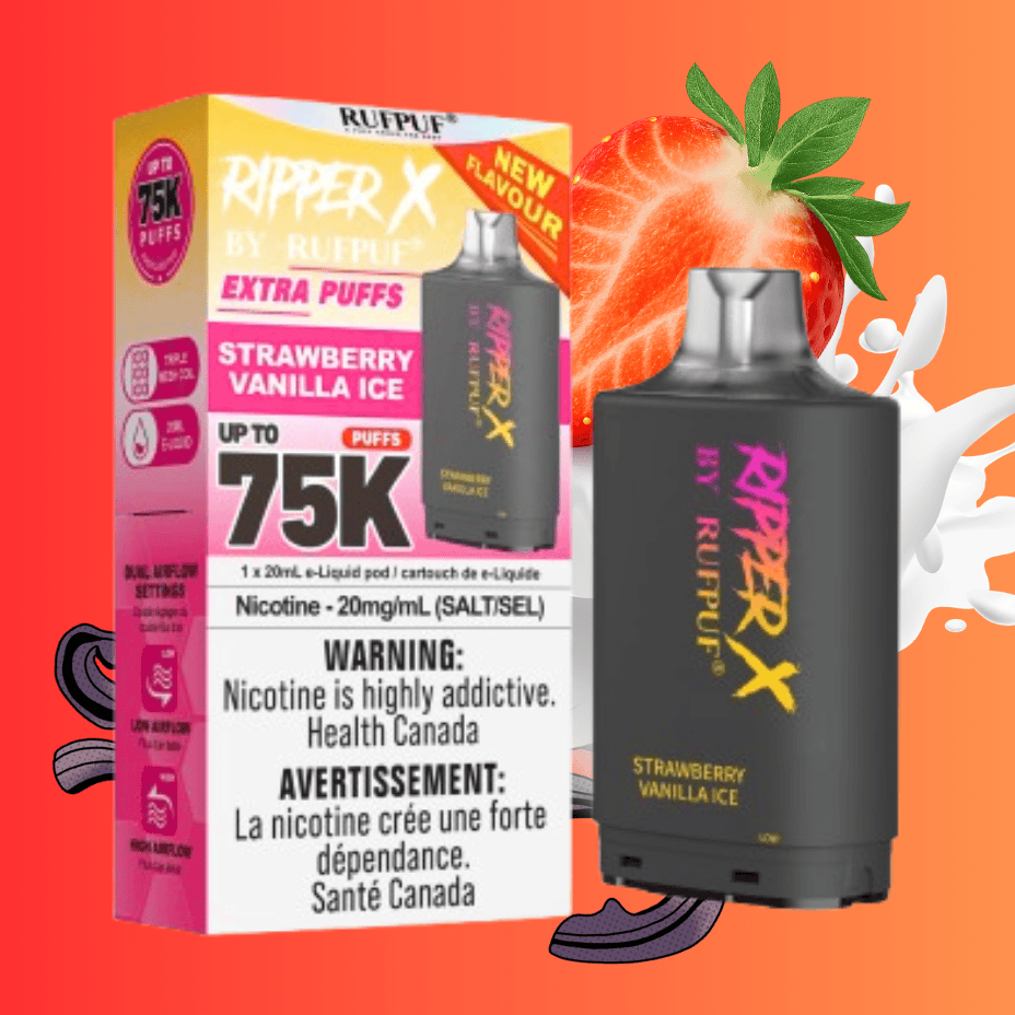 RufPuf Ripper X 75K Turbo Pod - Strawberry Vanilla Ice 20mL / 75000 Puffs / 20mg Vape Superstore Yorkton Saskatchewan