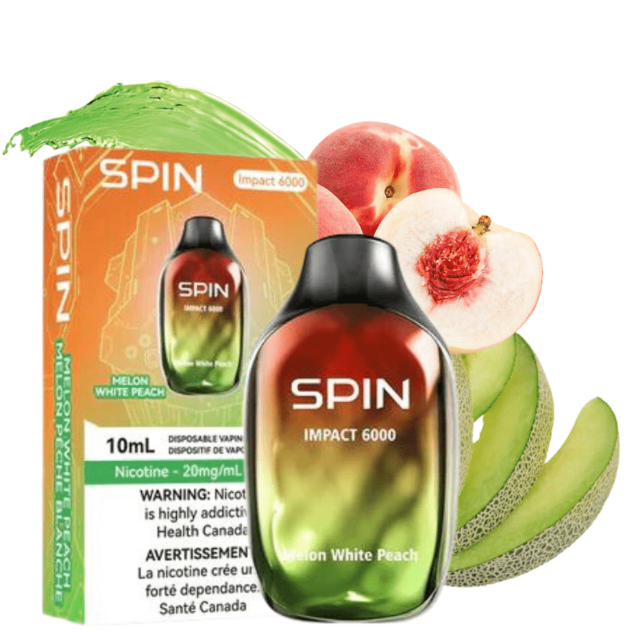 Spin Vape Disposables 20mg / 6000 Puffs SPIN Impact 6000 Disposable Vape-Melon White Peach SPIN Impact 6000 Disposable Vape-Melon White Peach-Yorkton Vape SuperStore