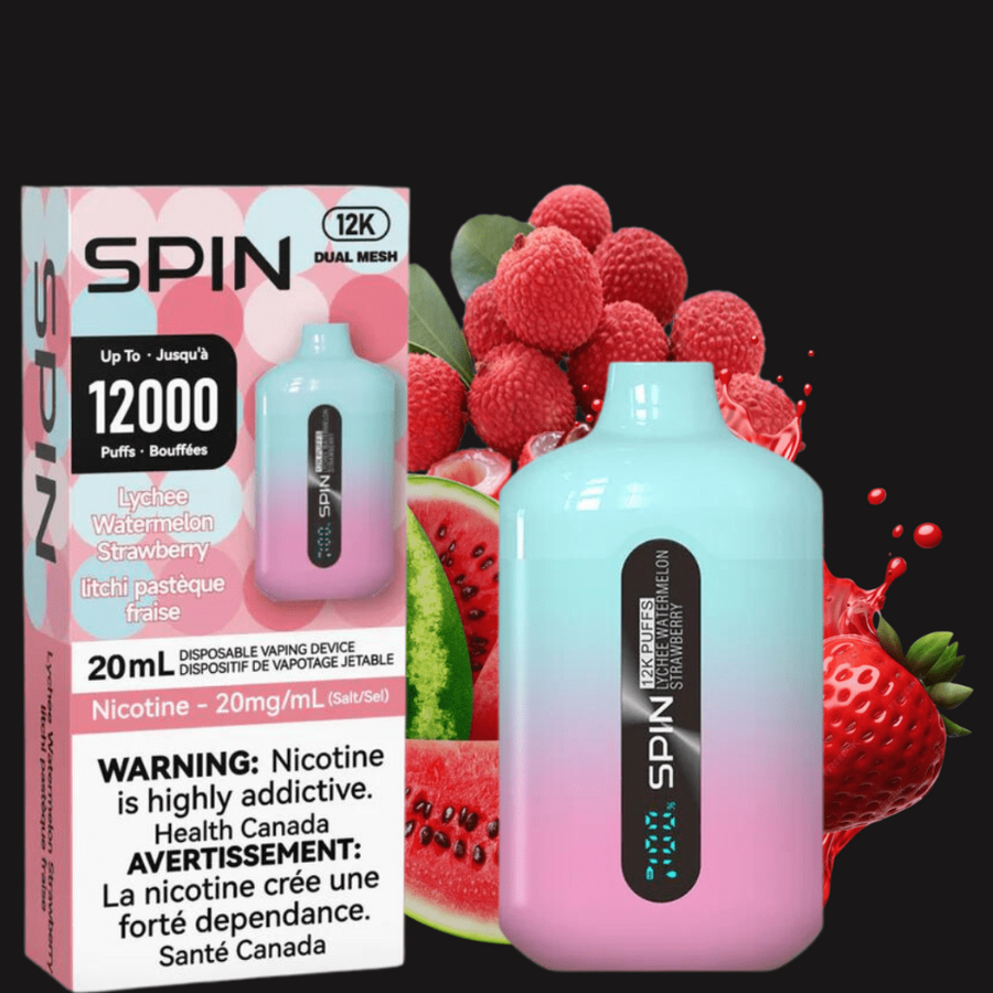 Spin Vape Disposables 20mg Spin Vape 12,000 Disposable Vape-Lychee Watermelon Strawberry-Yorkton Vape Superstore