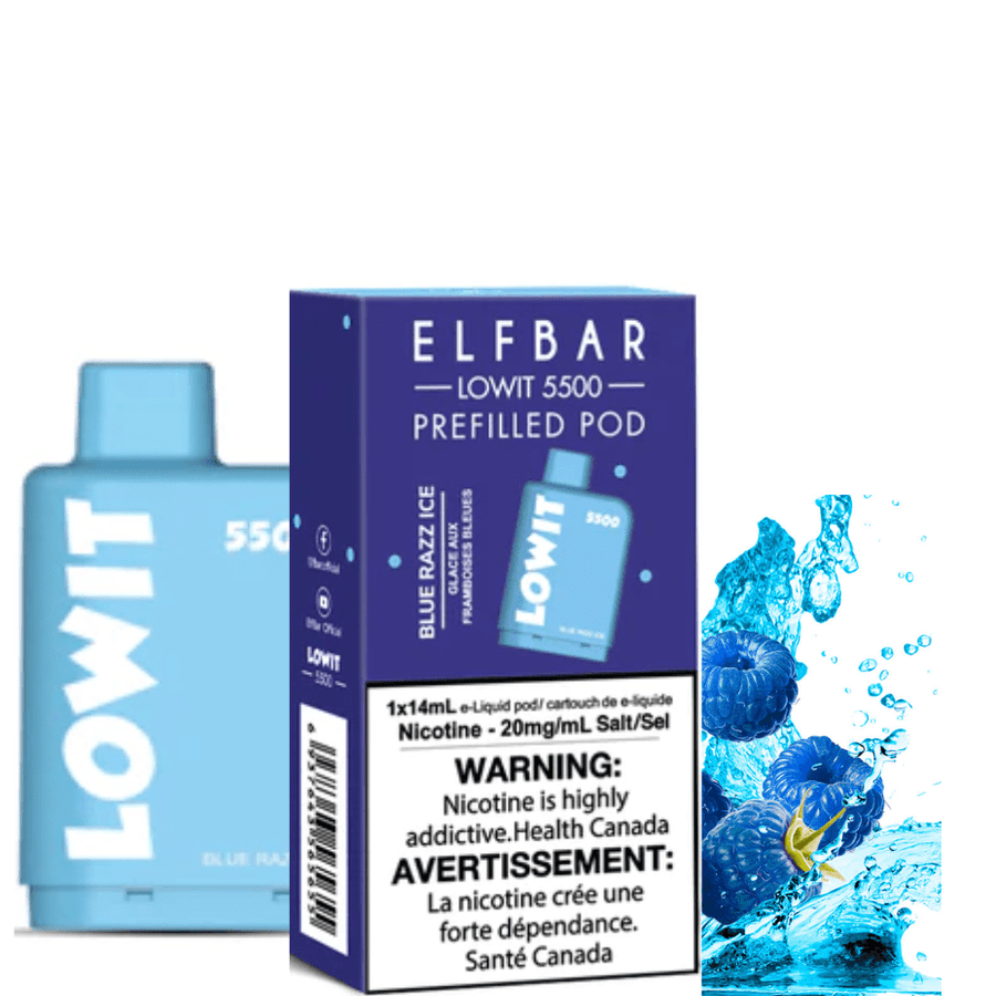ELFBAR Lowit 5500 Puff Pre-Filled Pod in Blue Razz Ice Flavour Available at Yorkton Vape SuperStore & Bong Shop Located in Yorkton, Saskatchewan, Canada