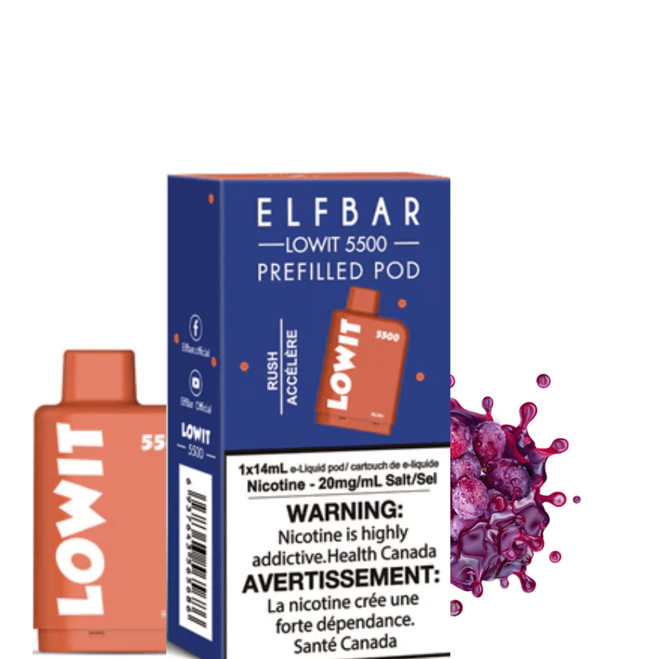 ELFBAR Lowit 5500 Puff Pre-Filled Pod in Rush Flavour Available at Yorkton Vape SuperStore & Bong Shop Located in Yorkton, Saskatchewan, Canada