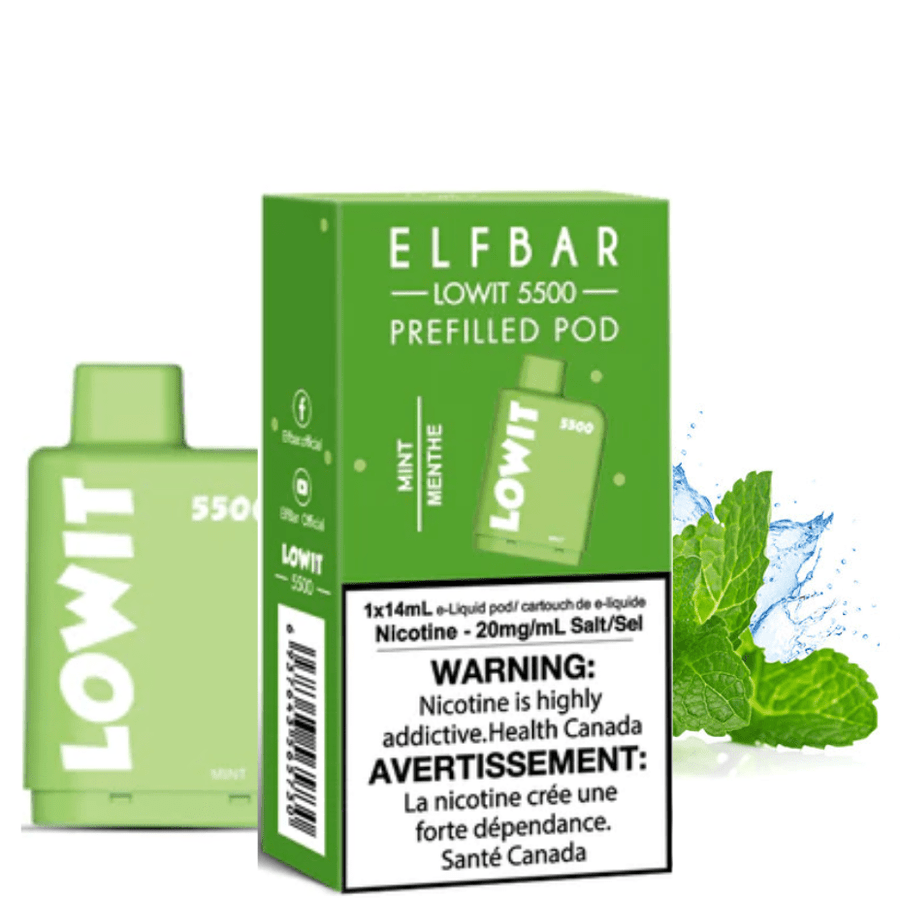 ELFBAR Lowit 5500 Puff Pre-Filled Pod in Mint Flavour Available at Yorkton Vape SuperStore & Bong Shop Located in Yorkton, Saskatchewan, Canada